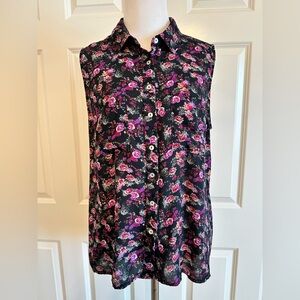 New Look Black and Pink Floral Button-Down Shirt